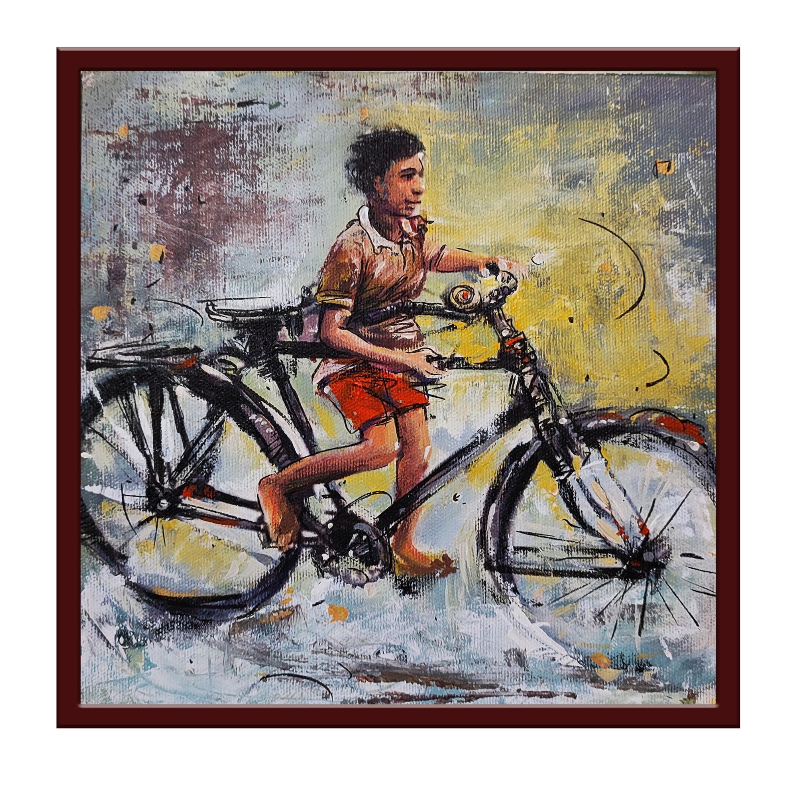 Boy Riding Bicycle Through Water
