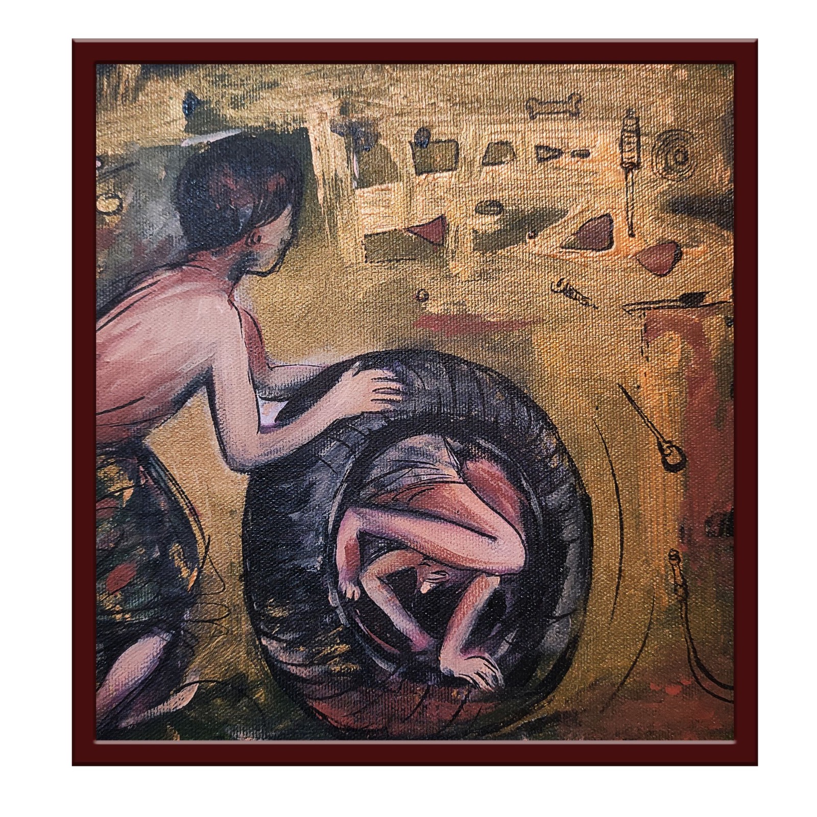 Child Floating Inside Rubber Tube