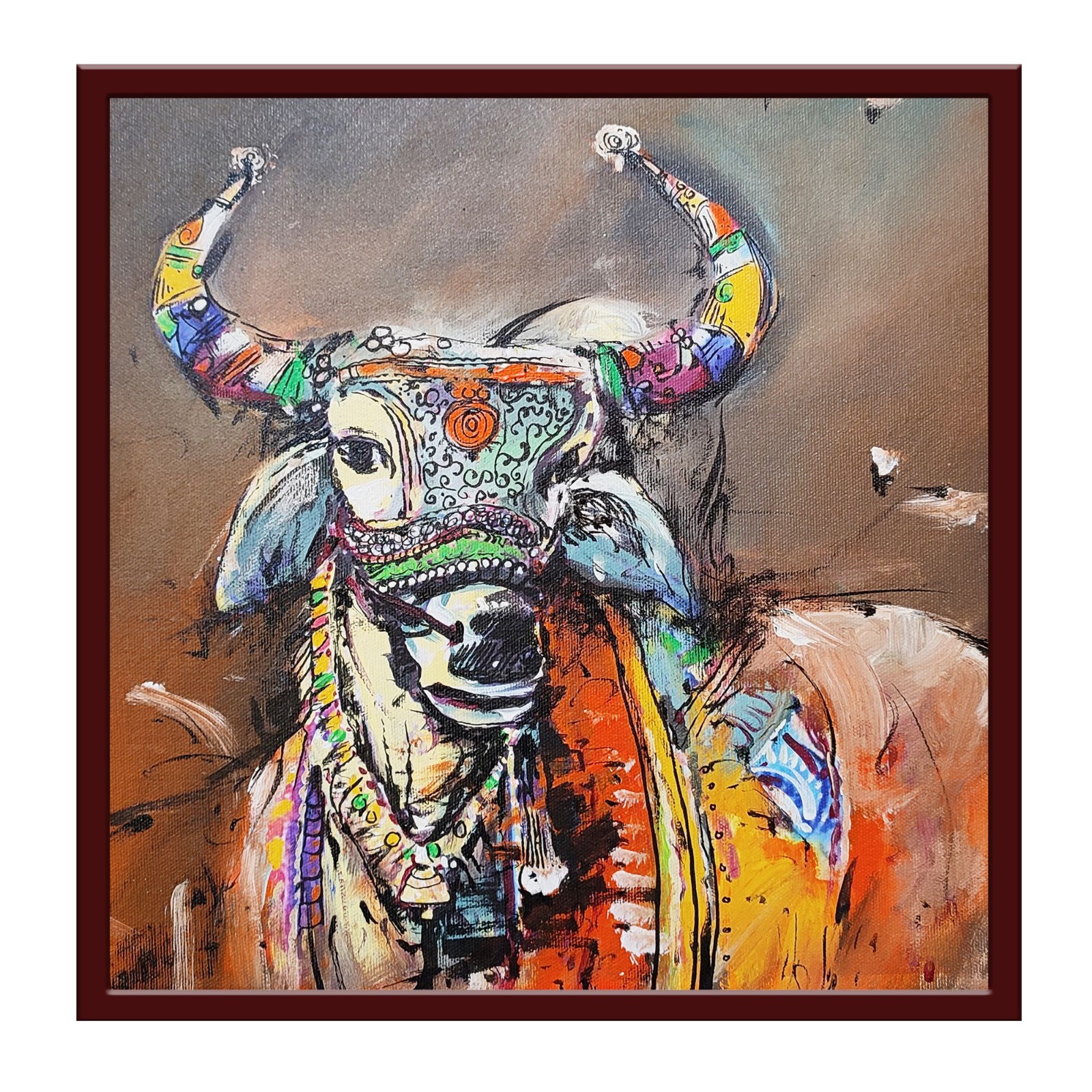 Vibrant Decorative Indian Bull Portrait