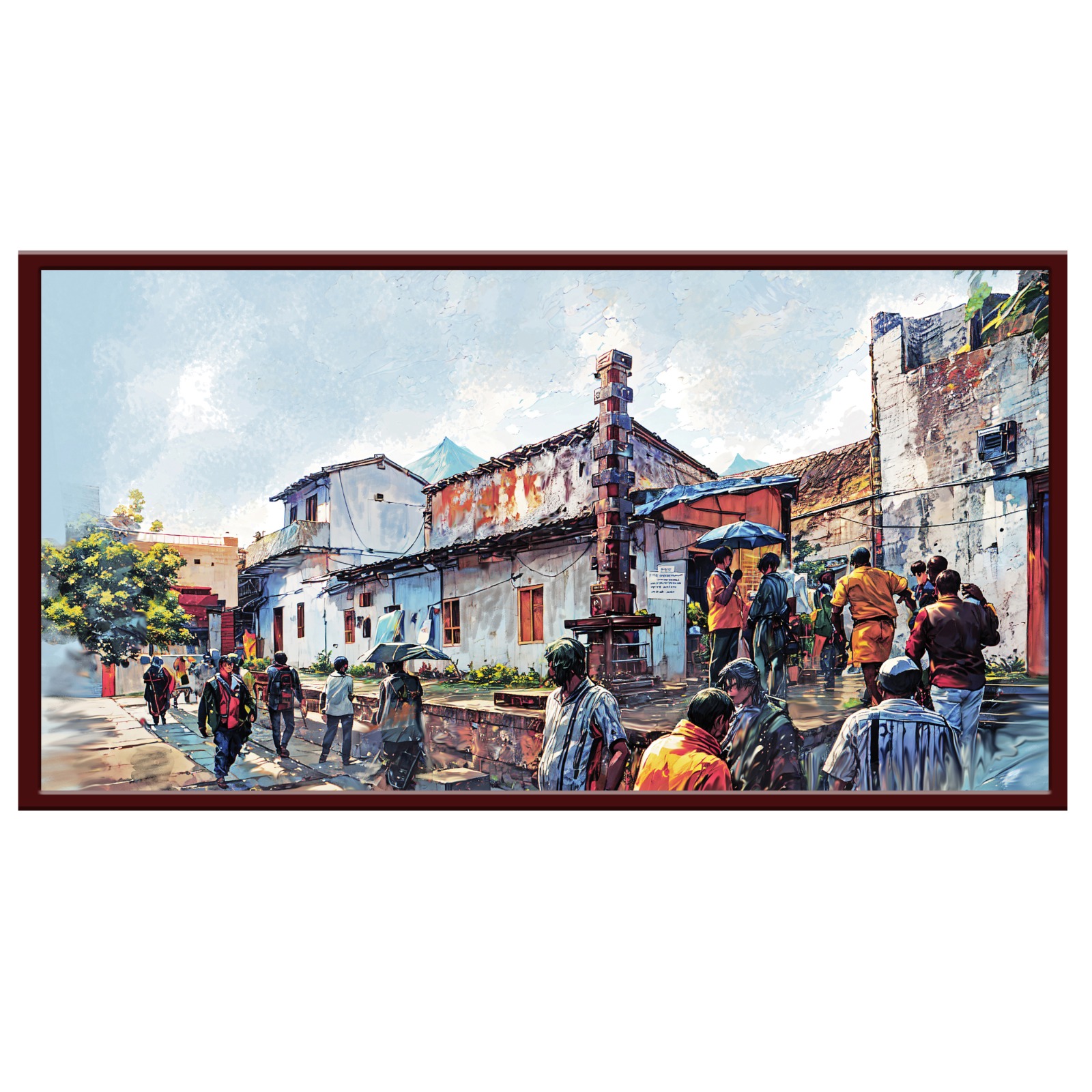Busy Village Street Scene